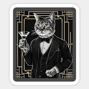 A Confident Cat In A Tuxedo Holding A Martini Glass Sticker